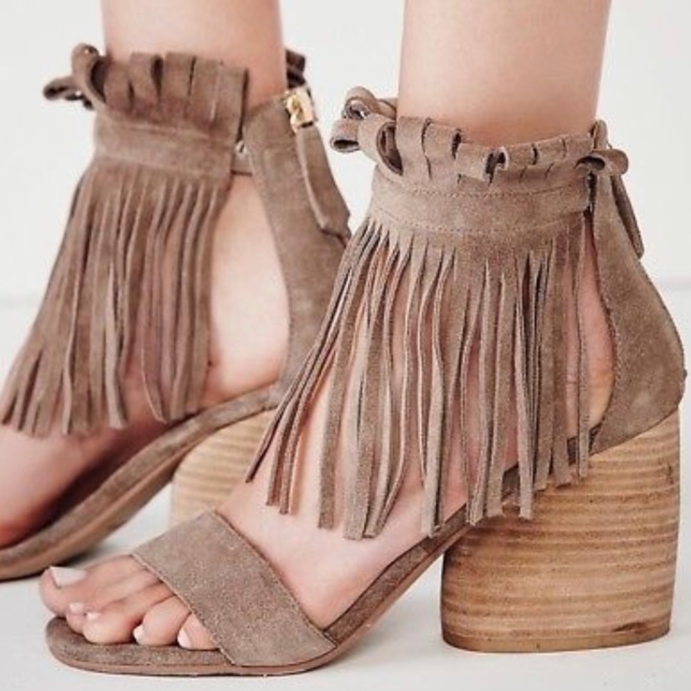 Free People Matiko Fringe Heels: Taupe Color